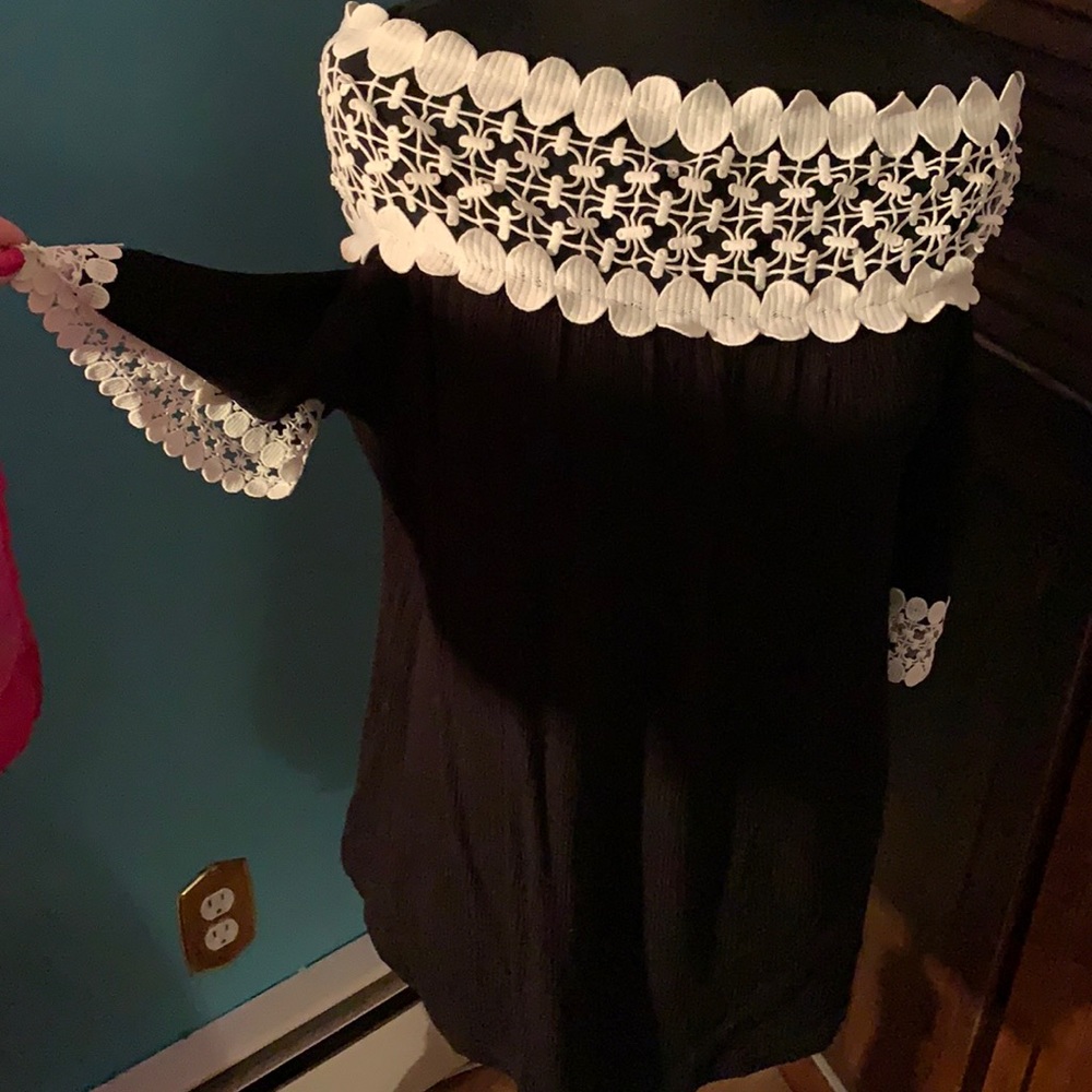 INC Black Top with White Lace